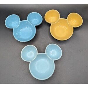 Disney Mickey Mouse Divided Trinket Dish Set of 3 Yellow Blue Ceramic 6"